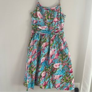 Retrolicious Flamingo Print Swing Dress. Pinup! WITH POCKETS!